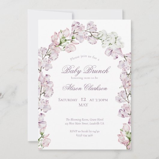 Invitation Arc de fleur de pois doux Bébé brunch élégant lava (Devant)