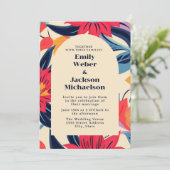 Invitation Arc de Fleur Rouge Bleu Gras Mariage (Debout devant)