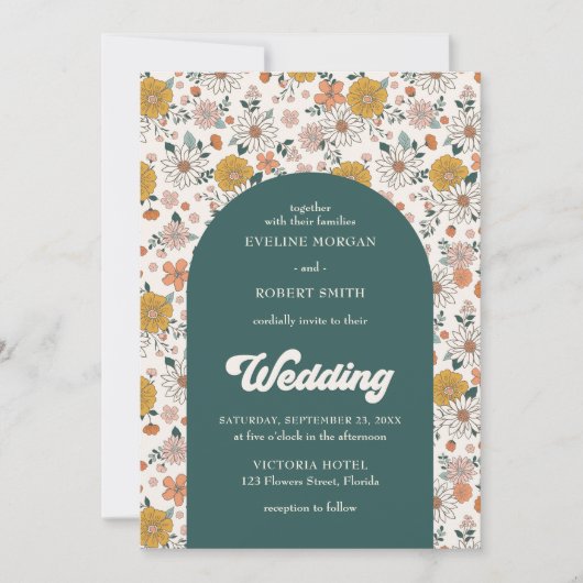 Invitation Arc de fleurs d'automne super rétro mariage (Devant)