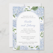 Invitation Arc de fleurs d'hydrangea bleue pour dîner de répé (Devant)