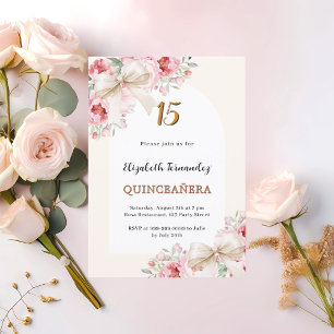 Invitation Arc de fleurs roses de crème beige Quinceanera