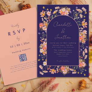 Invitation Arc de fleurs sauvages bleu marine en terre cuite 