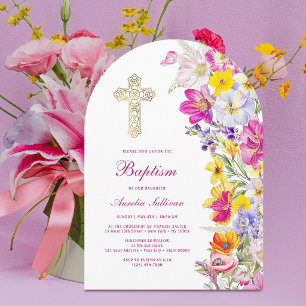 Invitation Arc de fleurs sauvages lumineuses Baptême