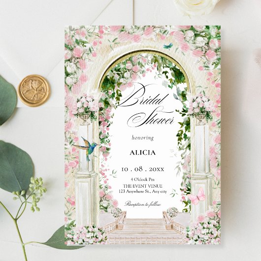 Invitation Arc de jardin fleuri esthétique douche nuptiale