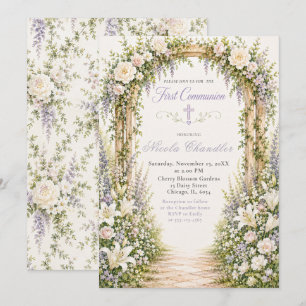 Invitation Arc de jardin floral pour la première communion