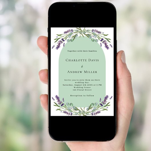 Invitation Arc de lavande photo sauge vert luxe mariage