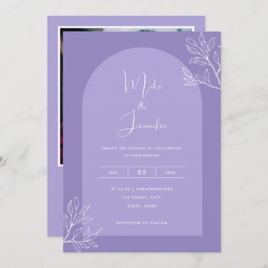 Invitation Arc de lilas Botanique Lavande Boho Code QR Modern (Devant / Derrière)