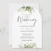 Invitation Arc de mariage à code QR floral de verdure moderne (Devant)