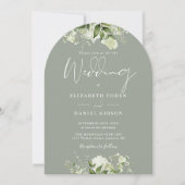 Invitation Arc de mariage à code QR floral vert sauge (Devant)