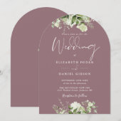 Invitation Arc de mariage à monogramme de verdure florale mau (Devant / Derrière)