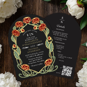 Invitation Arc de mariage Art nouveau Paonie Rouge QR