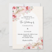 Invitation Arc de mariage beige crème fleuris rose (Devant)