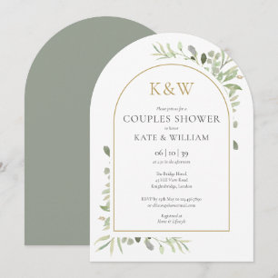 Invitation Arc de mariage couple avec monogramme doré et verd