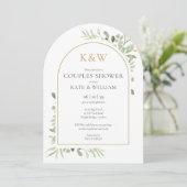 Invitation Arc de mariage couple avec monogramme doré et verd (Debout devant)