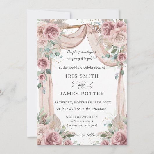 Invitation Arc de Mariage en laiton Rustique Dusty Rose Flora (Devant)