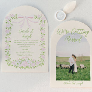 Invitation Arc de mariage floral été ruban vert rose Photo