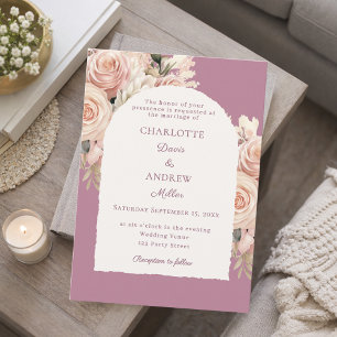 Invitation Arc de mariage floral rose poussiéreuse ivoire mau