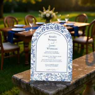 Invitation Arc de mariage floral Toile bleu poussiéreux éléga