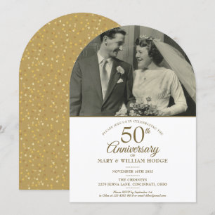 Invitation Arc de mariage photo cœurs dorés 50e anniversaire