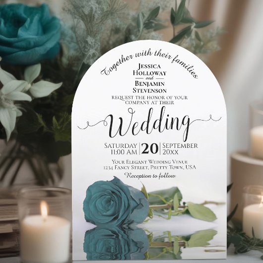 Invitation Arc de Mariage romantique Rose Turquoise en miroir