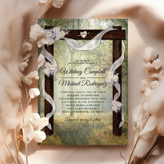 Invitation Arc de Mariage Rustique Enchanté en Bois de Forêt