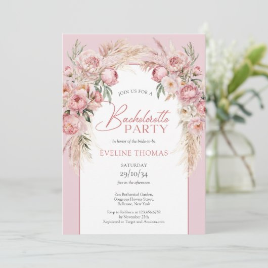 Invitation Arc de pampas boho rustique Blush rose (Debout devant)