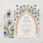 Invitation Arc de paon coloré | Mariage de monogramme (Devant / Derrière)