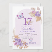 Invitation Arc de papillon violet Boho 17e anniversaire (Devant)