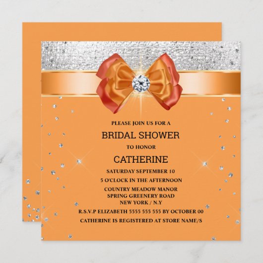 Invitation Arc de parties scintillant argenté orange élégant (Devant / Derrière)