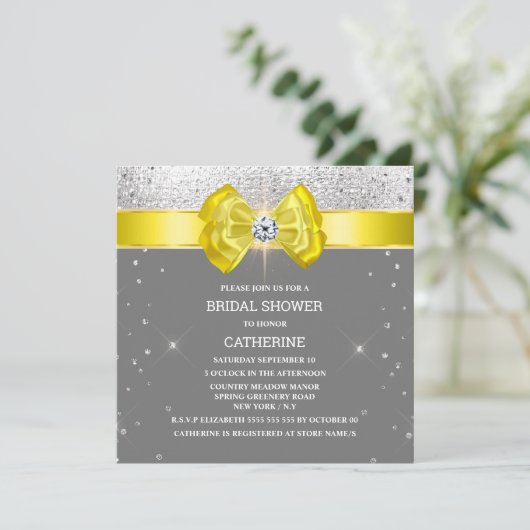 Invitation Arc de parties scintillant gris jaune élégant bril (Debout devant)