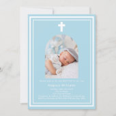Invitation Arc de photo bleu clair bébé garçon Baptême (Devant)