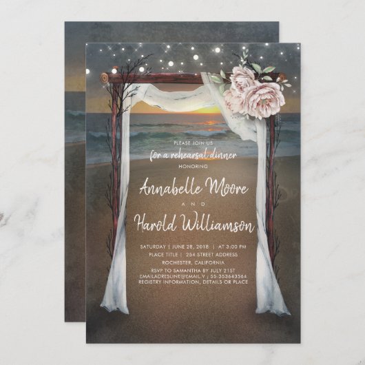 Invitation Arc de plage | Dîner de répétition du coucher du s (Devant / Derrière)