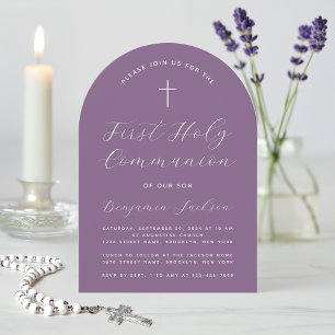 Invitation Arc de première communion Dusty Purple Script simp