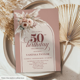 Invitation Arc de style pastel rose Pampas Floral 50 Annivers