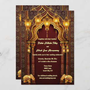 Invitation Arc de temple hindi d'or bourguignon