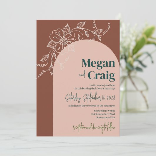 Invitation Arc De Terracotta Floral Boho Mariage Rustique Inv (Debout devant)