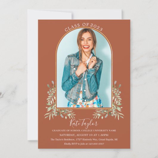 Invitation Arc de verdure en terre cuite Photo Graduation Inv (Devant)