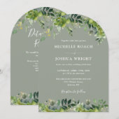 Invitation Arc de verdure Flore Sage vert QR Code Mariage (Devant / Derrière)