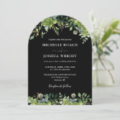 Invitation Arc De Verdure Mariage Monogramme Noir Et Blanc (Debout devant)