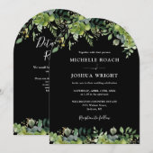 Invitation Arc de verdure noir et blanc QR Code Mariage (Devant / Derrière)
