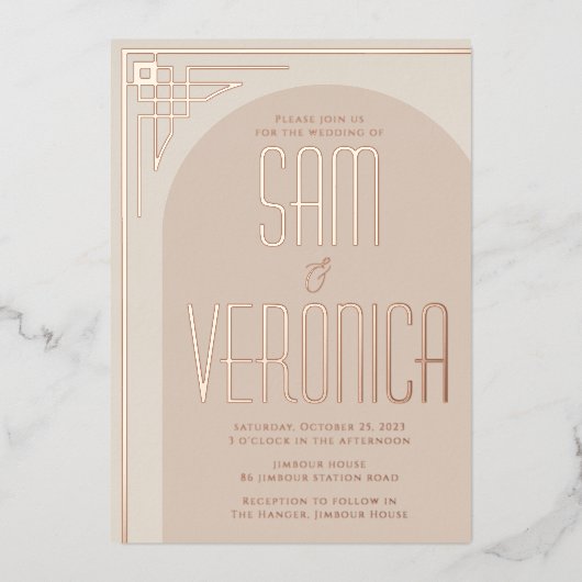 Invitation Arc Déco Moderne Beige (Recto)