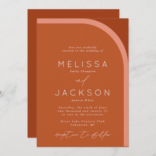 Invitation Arc Désert Terra Cotta Mariage moderne (Devant / Derrière)