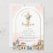 Invitation Arc Destination Floral Eucalyptus Cross Baptême (Devant)