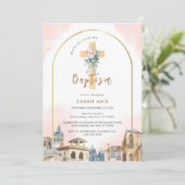 Invitation Arc Destination Floral Eucalyptus Cross Baptême (Debout devant)