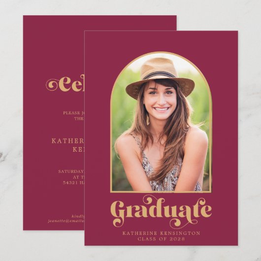 Invitation Arc d'or de Bourgogne moderne, fête de graduation (Devant / Derrière)