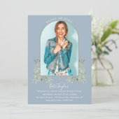 Invitation Arc d'or Dusty Blue Green Photo Graduation Inv (Debout devant)