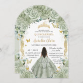 Invitation Arc d'or floral quinceañera 15 XV Sage Vert (Devant / Derrière)