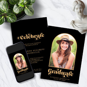 Invitation Arc d'or Noir moderne Partie de graduation photo