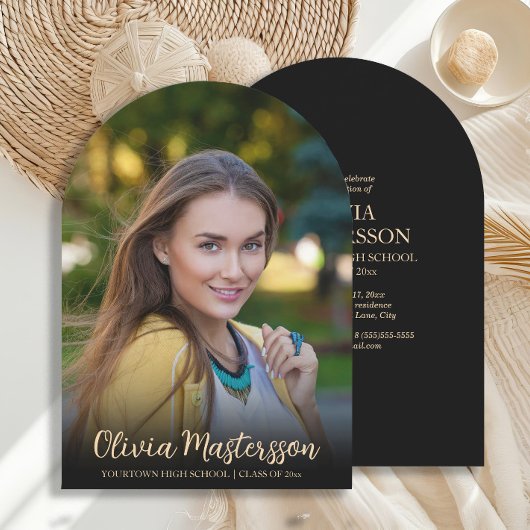 Invitation Arc d'or Noir moderne Partie de graduation photo
