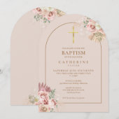 Invitation Arc d'or Pampas Grass Floral Girl Baptême (Devant / Derrière)